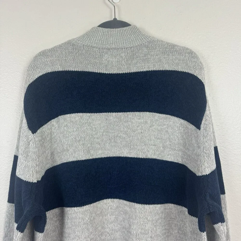 Chaps Ralph Lauren 1/4 Zip Pullover Knit Sweater Cotton Blue Beige Stripe XXL